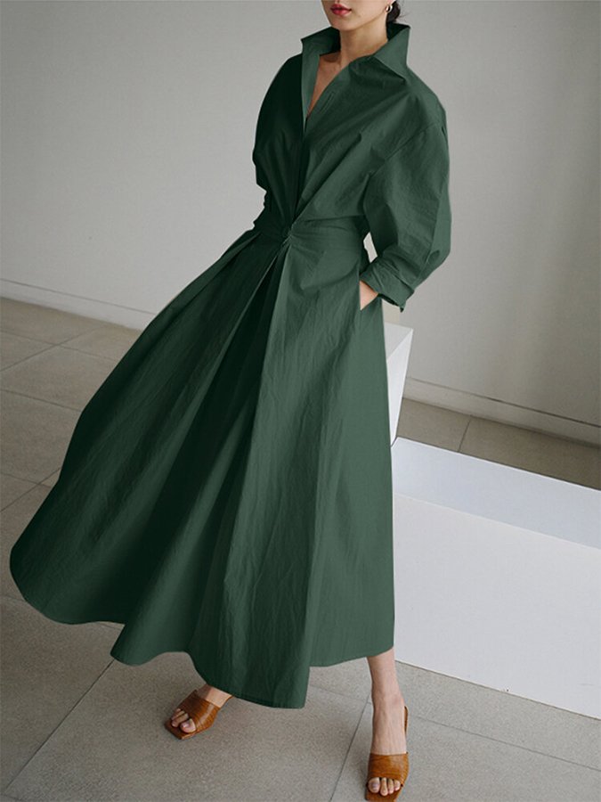 Evangelia | Rochie Midi Eleganta din Bumbac cu Nasturi