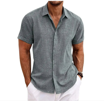 Momount Cămașă din Bumbac și In Bărbați – Mânecă Scurtă cu Nasturi, Casual