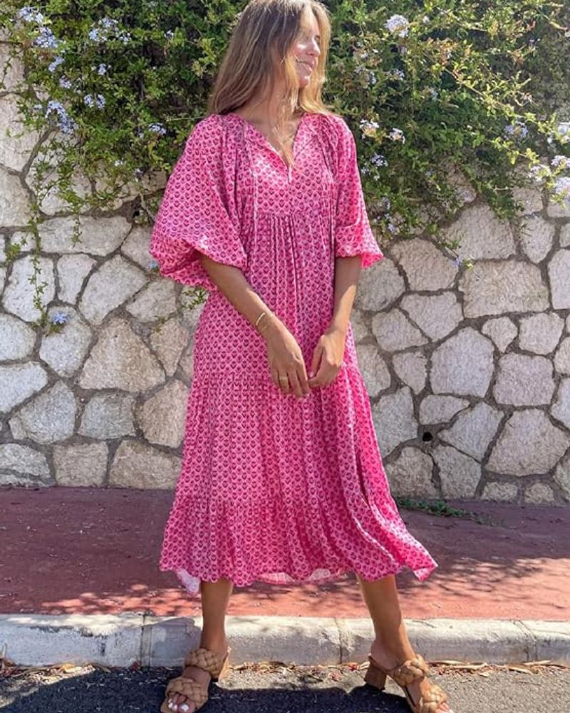 Bellanova | Rochie Maxi de Vară Boho cu Imprimeu și Volane