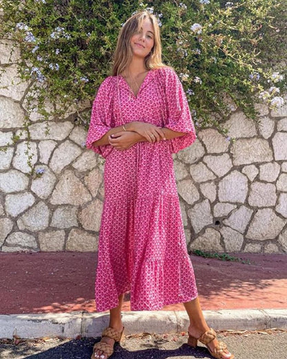 Bellanova | Rochie Maxi de Vară Boho cu Imprimeu și Volane