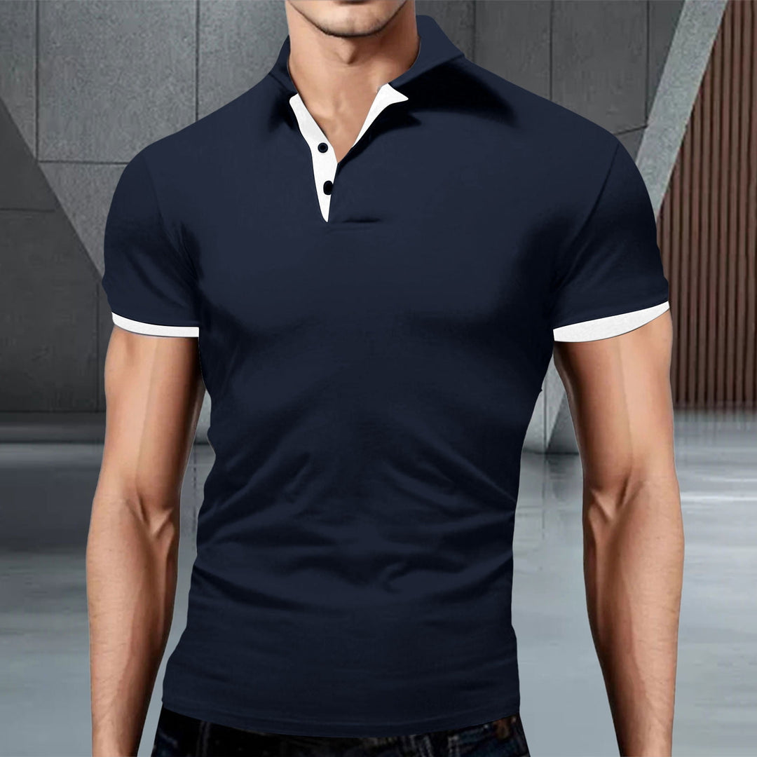 Tricou Polo Momount Bărbați – Guler Stand cu Tiv Contrast, Croială Slim