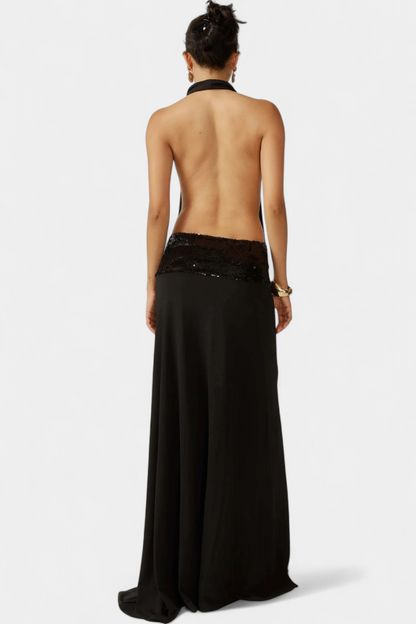 Momount Rochie Maxi de Vară – Elegantă fără Mâneci cu Halter Drapată