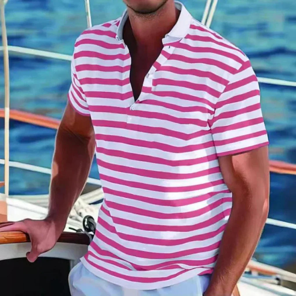 Momount | Tricou Polo Bărbați cu Dungi – Mâneci Scurte, Plajă, Vară Casual