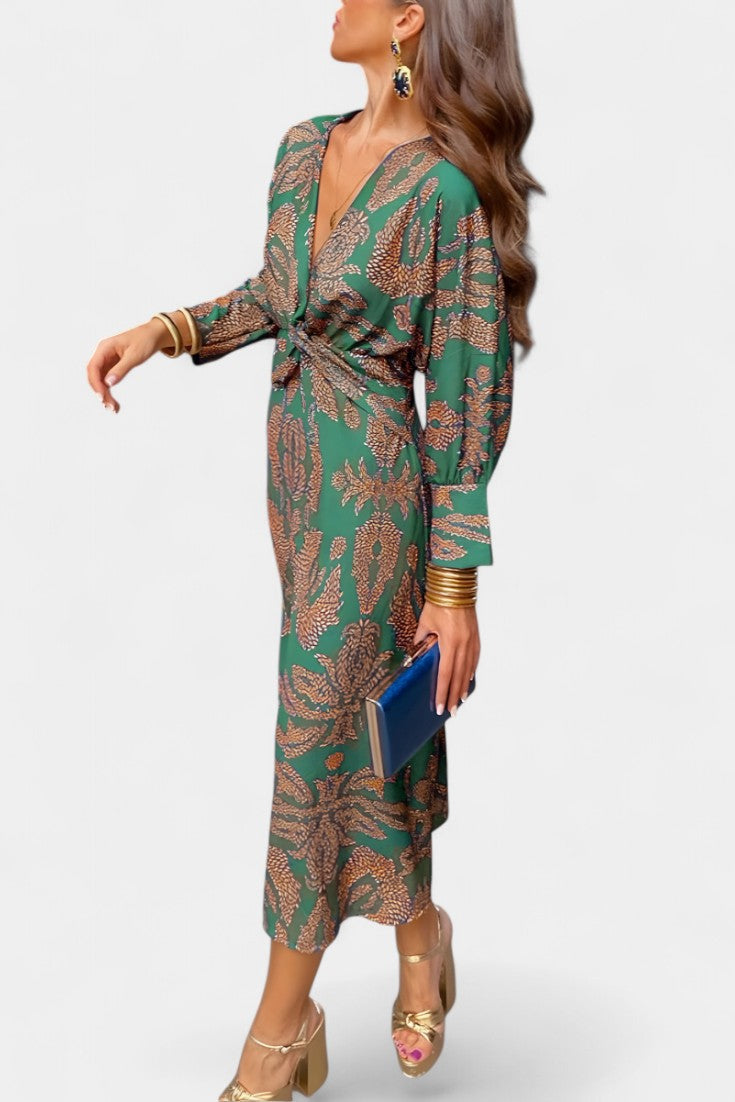 Rochie Midi Bodycon Momount Damă – Mânecă Lungă, Răsucită, Eleganta