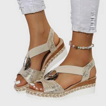 Momount Sandale Wedge Espadrile Damă – Roz Pal Metalic cu Curea la Gleznă