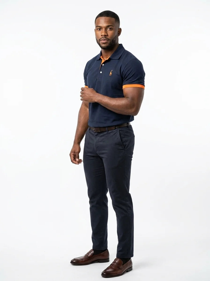 Momount Men Polo Shirt – Contrast Collar Embroidered Logo Short Sleeve - Darkblue - 3/4