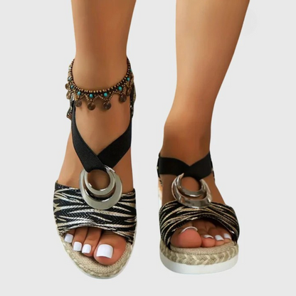 Momount Sandale Wedge Espadrile Damă – Roz Pal Metalic cu Curea la Gleznă