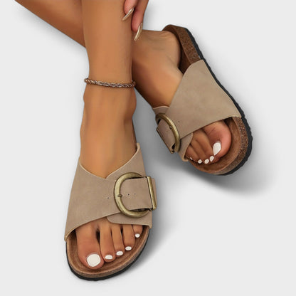 Momount | Sandale Damă cu Platformă | Talpă din Plută cu Cataramă | Slide Casual Vară cu Vârf Deschis Confortabile