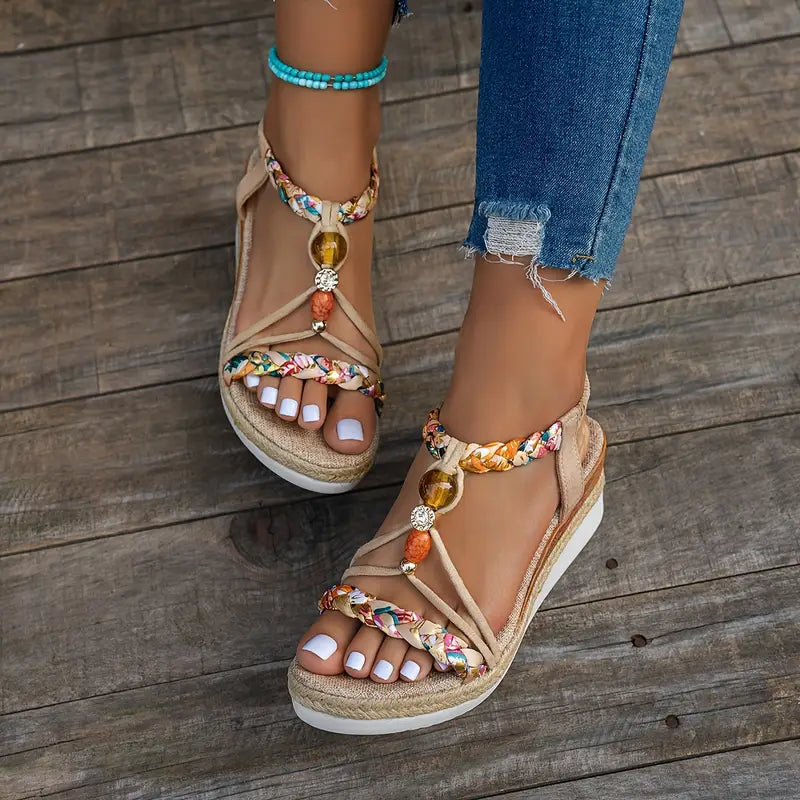 Momount | Sandale Damă Espadrile – Boho cu Mărgele și Strasuri
