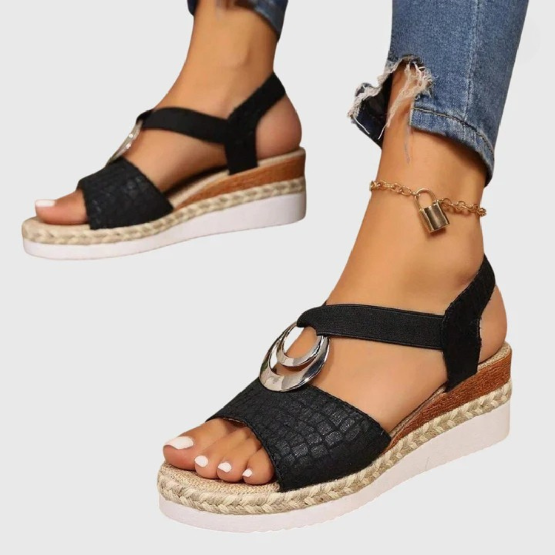 Momount Sandale Wedge Espadrile Damă – Roz Pal Metalic cu Curea la Gleznă