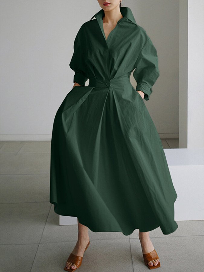 Evangelia | Rochie Midi Eleganta din Bumbac cu Nasturi