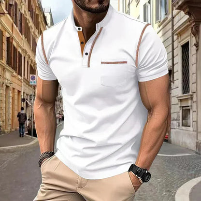 Momount Tricou Polo Bărbați – Guler Tunică cu Detalii de Contrast și Buzunar la Piept