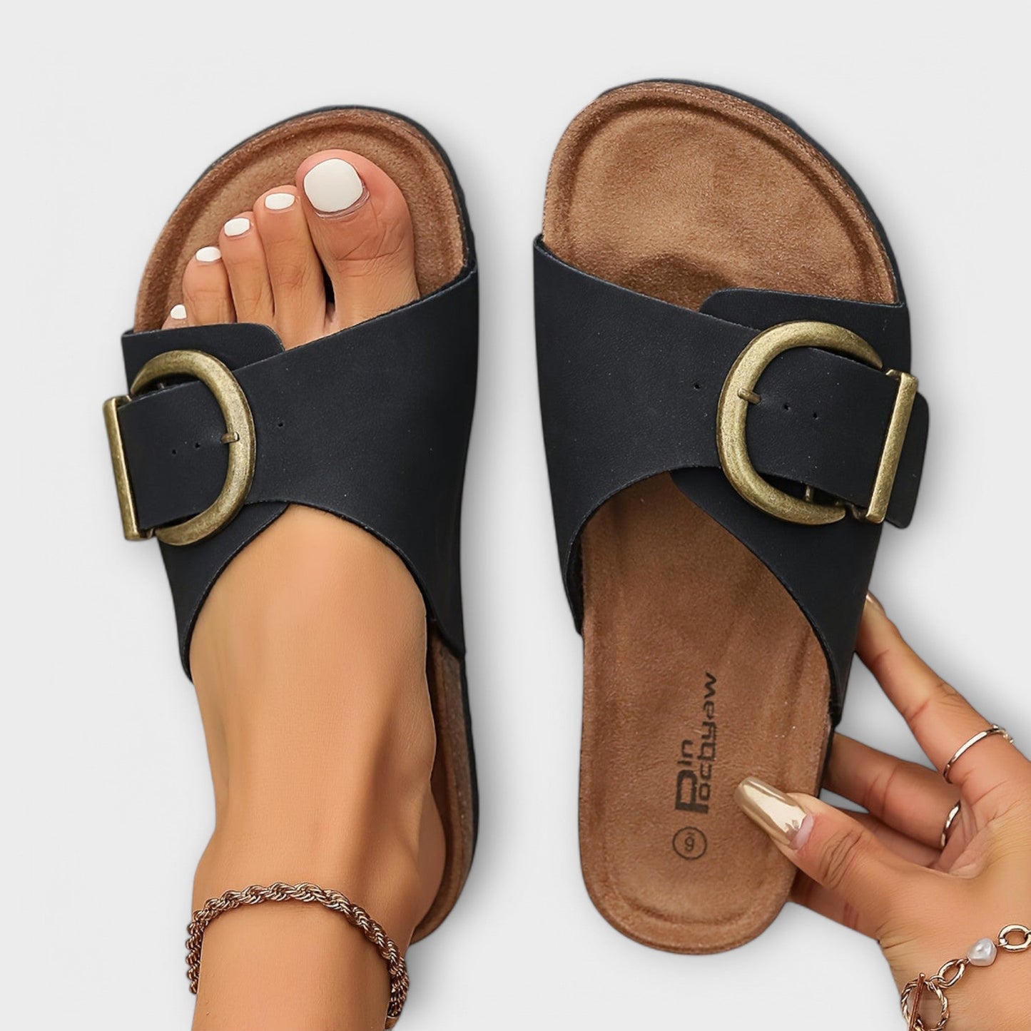 Momount | Sandale Damă cu Platformă | Talpă din Plută cu Cataramă | Slide Casual Vară cu Vârf Deschis Confortabile