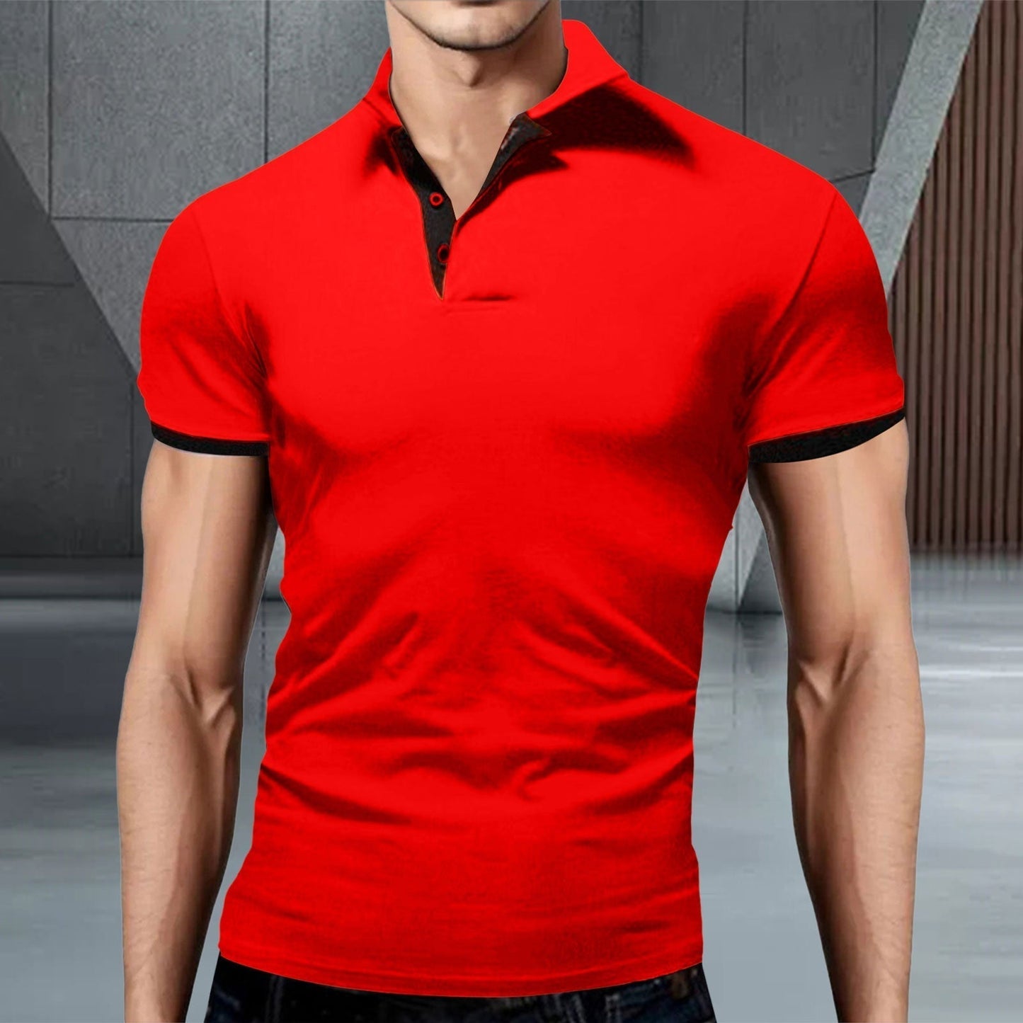 Tricou Polo Momount Bărbați – Guler Stand cu Tiv Contrast, Croială Slim