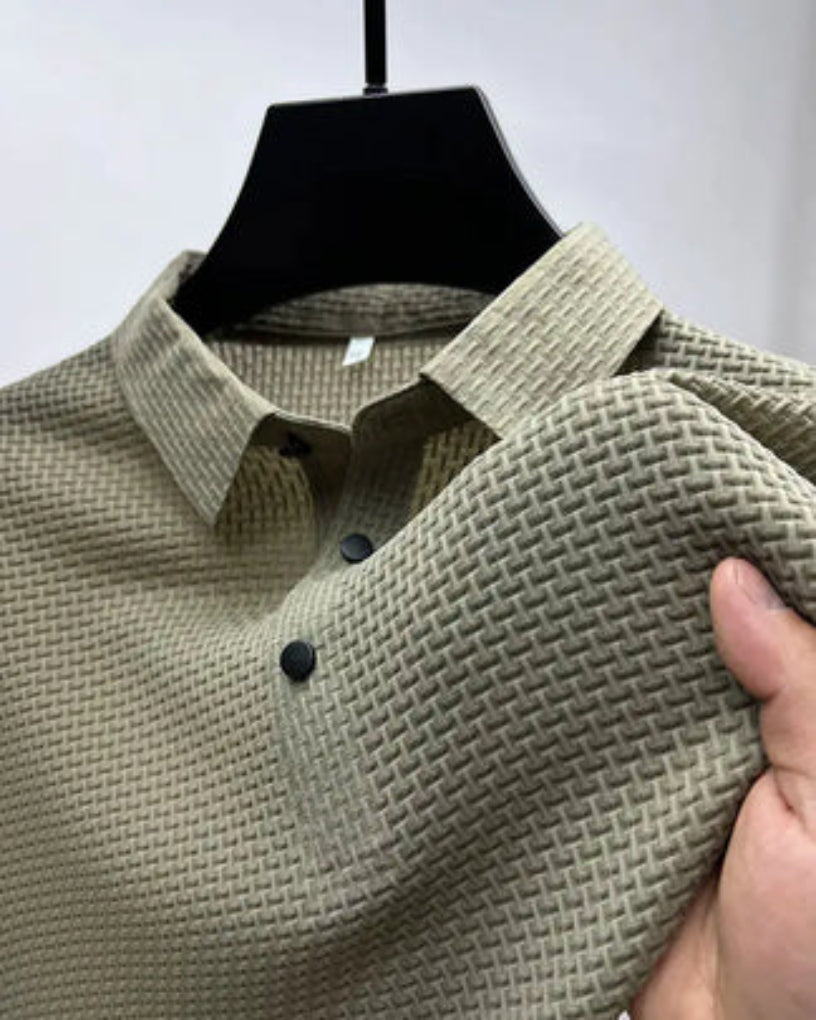 Momount Tricou Polo Tricot Wafel Bărbați – Texturat, Mânecă Scurtă, Casual