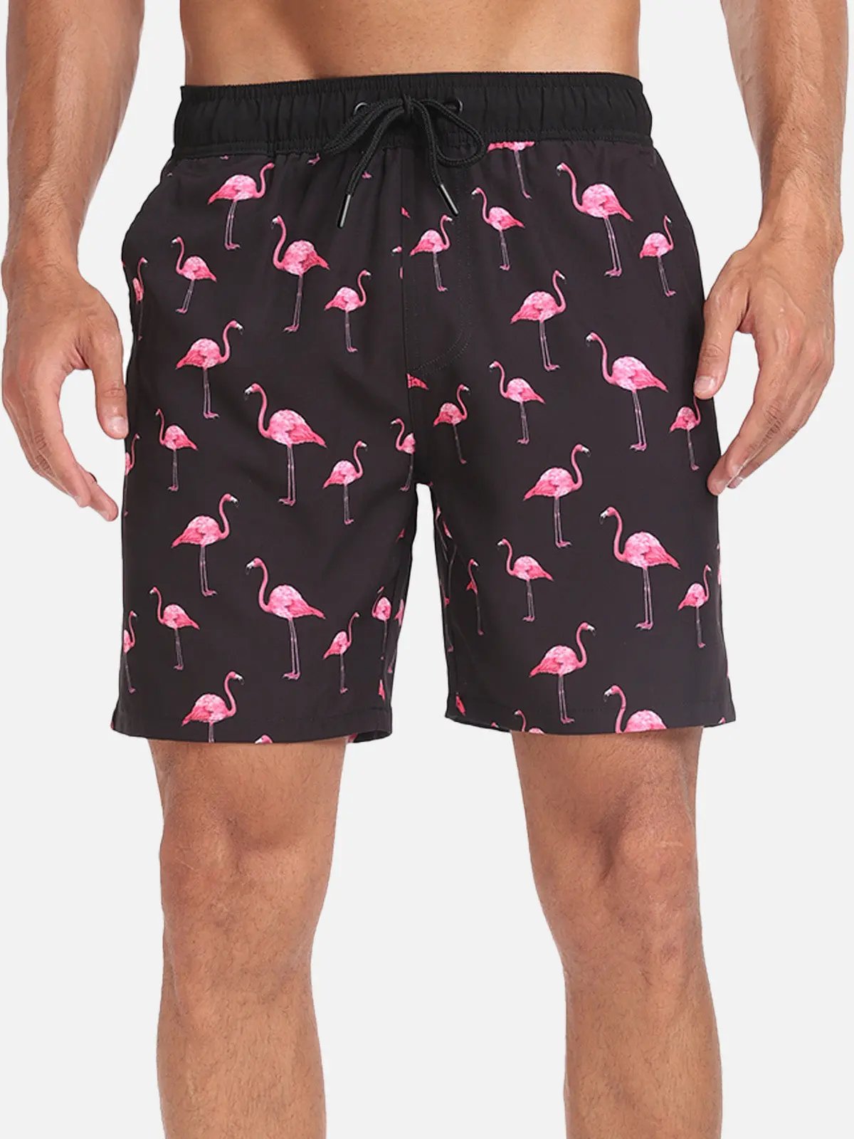 Pantaloni de Baie Momount Bărbați – Imprimeu Flamingo, Cordon, Plajă de Vară