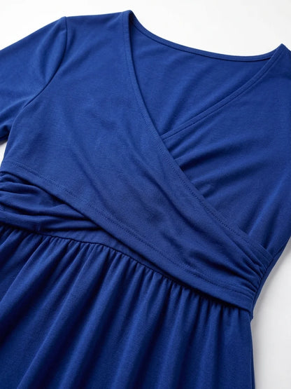 Nadia Wrap Summer Midi Dress | Casual, Refined, Classic - Blue - detail