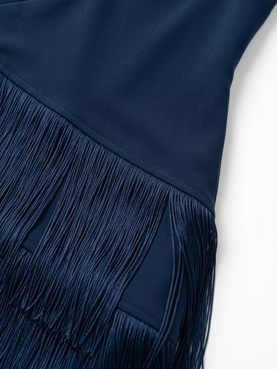 Dolce V-Neck Maxi Dress | Pleated, Fringe Detail, Festive - main - detail