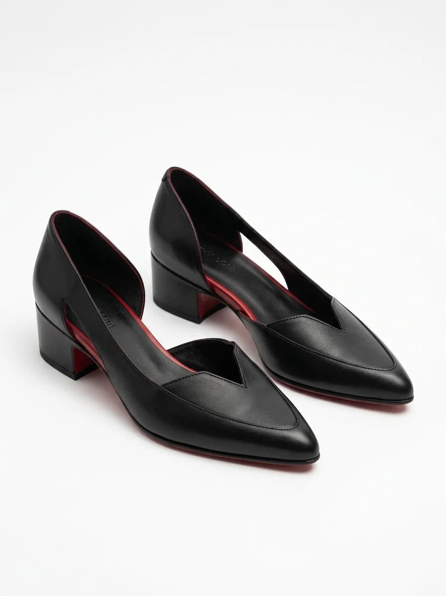 Women's Closed Toe Flats – Slip-On Flat Sole - Black - 3/4