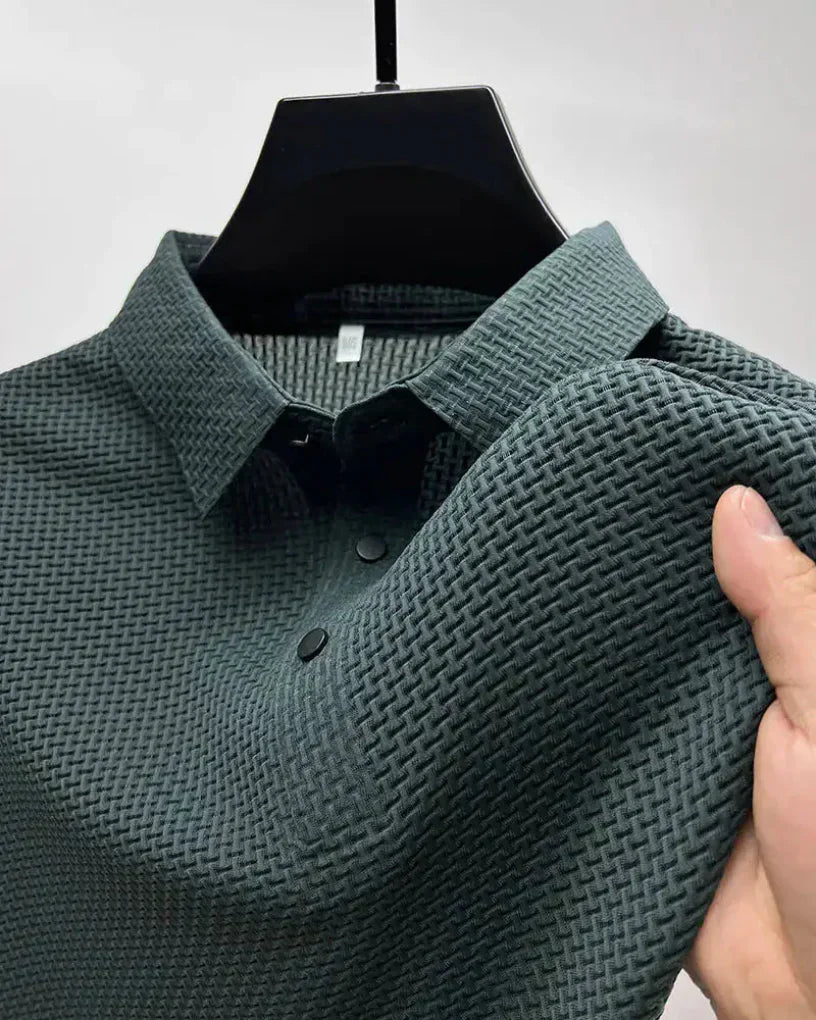 Momount Tricou Polo Tricot Wafel Bărbați – Texturat, Mânecă Scurtă, Casual