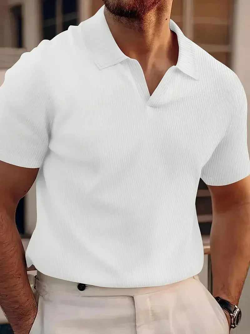 Tricou Polo Momount Bărbați – Tricot Reiat fără Nasturi, Decolteu V
