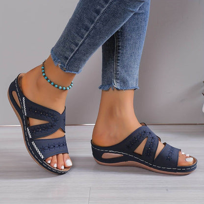 Momount | Sandale din Piele Seraphina Damă | Platformă Perforată | Confortabile Vârf Deschis pentru Vară