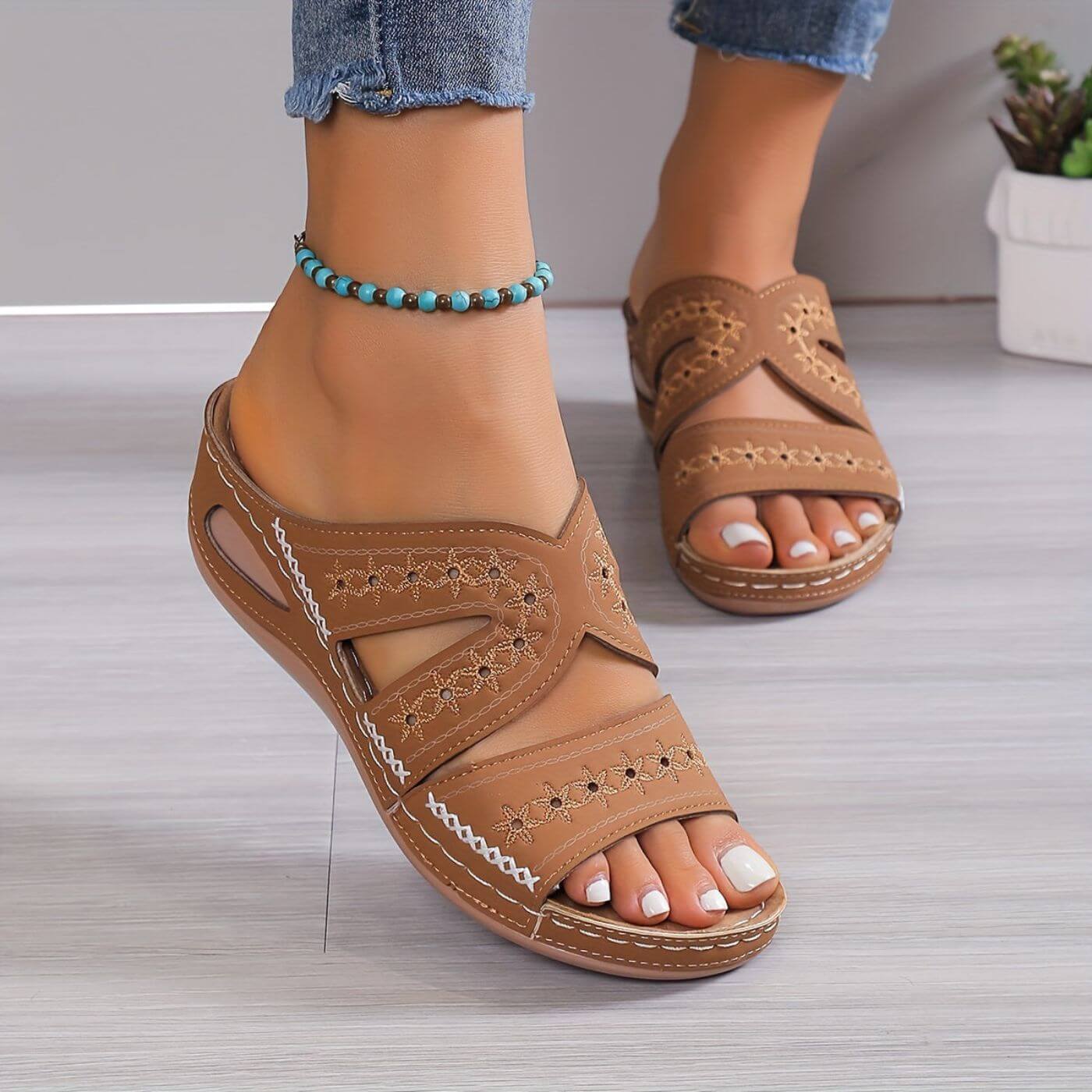 Momount | Sandale din Piele Seraphina Damă | Platformă Perforată | Confortabile Vârf Deschis pentru Vară