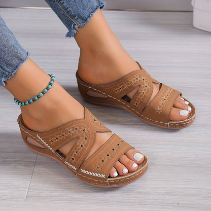 Momount | Sandale din Piele Seraphina Damă | Platformă Perforată | Confortabile Vârf Deschis pentru Vară