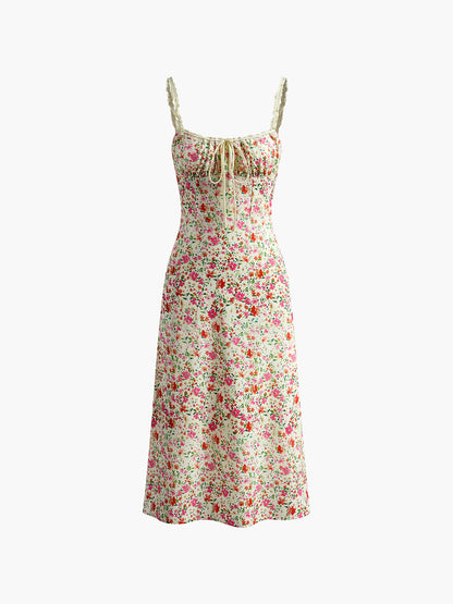 Valentina | Rochie Maxi Florală cu Decolteu Inimă și Șireturi