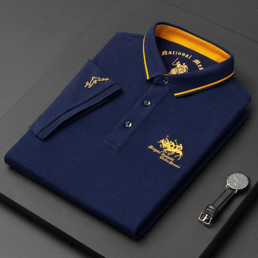 Momount | Tricou Polo cu Mâneci Lungi Bărbați – Logo Brodat, Premium Clasic