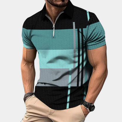 Tricou Polo Momount Bărbați Color Block – Dungi Orizontale, Mânecă Scurtă, Casual