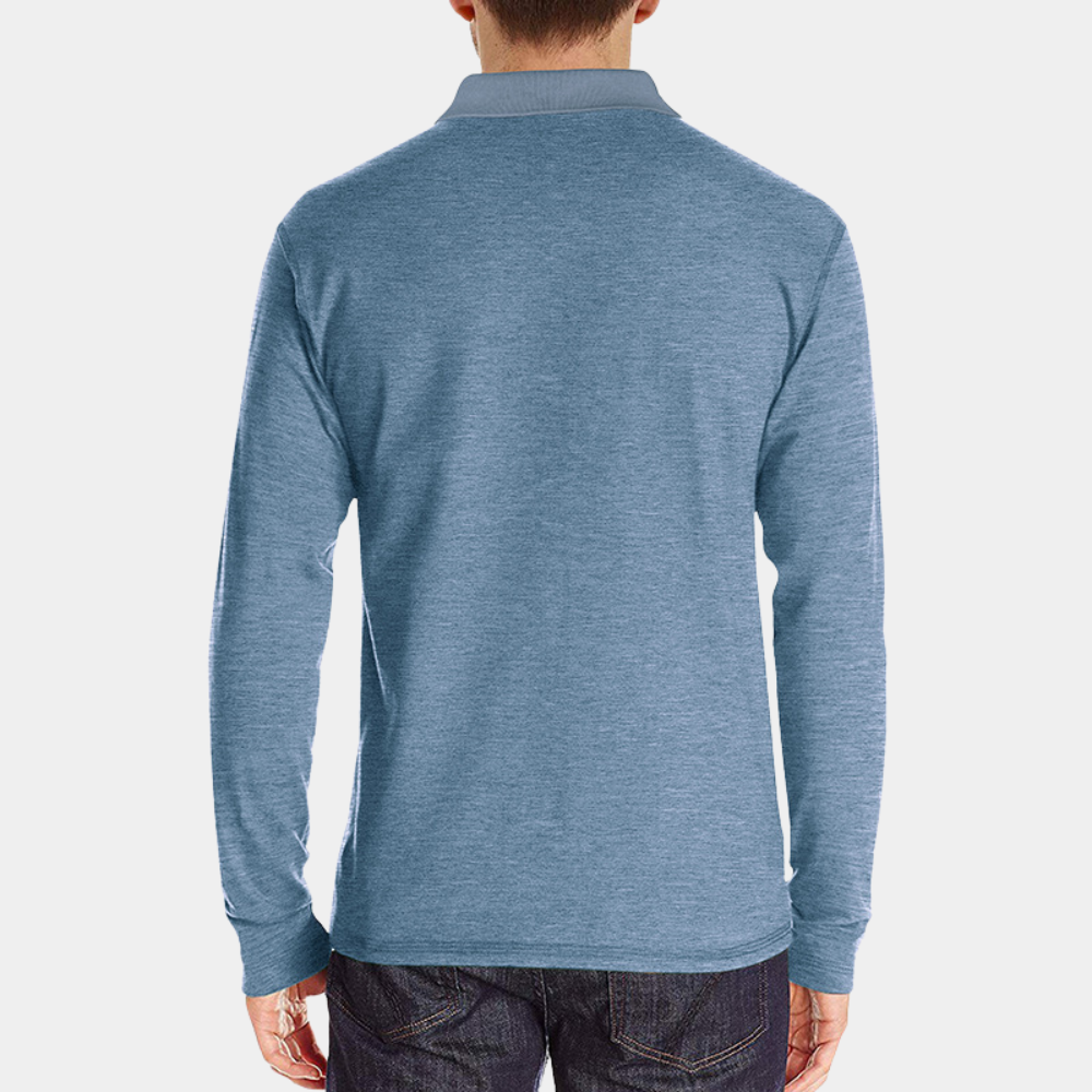 Momount Tricou Polo Bărbați Mânecă Lungă – Guler Contrast cu Buzunar Croială Clasică
