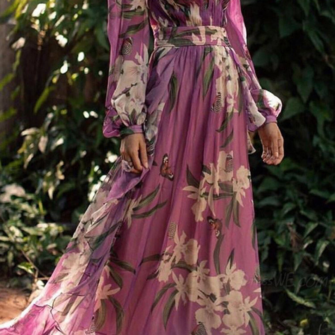 Marciana | Rochie Maxi Boho din Șifon Floral cu Decolteu V tip Wrap