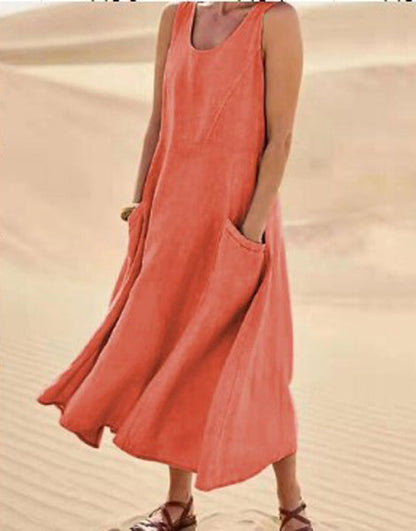 Melisande | Rochie Maxi din In cu Decolteu Rotund