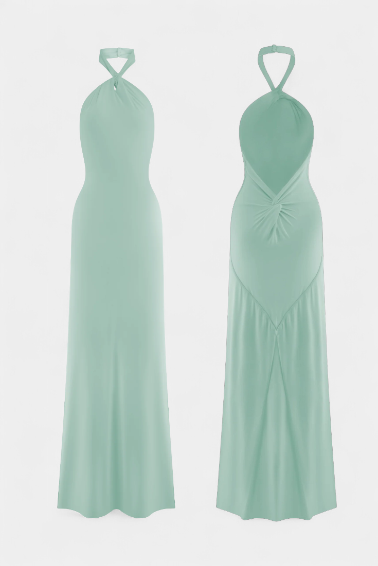 Momount Rochie Maxi Mulată Damă – Decolteu Halter Fără Mâneci Elegantă