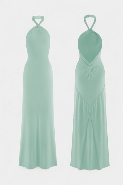 Momount Rochie Maxi Mulată Damă – Decolteu Halter Fără Mâneci Elegantă