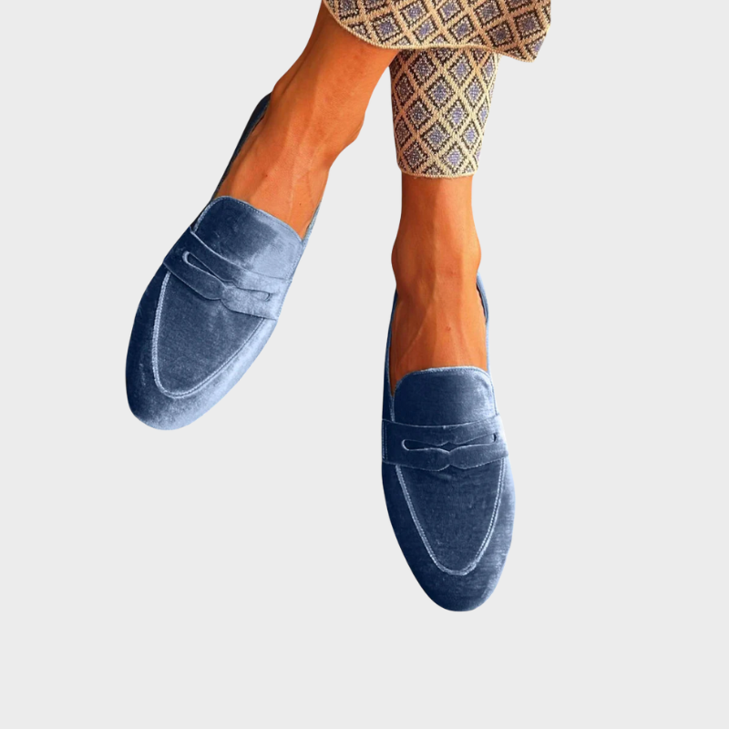 Momount | Mocasini Damă din Catifea – cu Baretă Penny, Slip-On, Vârf Rotund