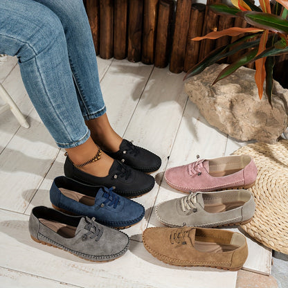 Momount Mocasini Damă – Piele Întoarsă Cusuți Manual, Slip-On Elastic, Confort