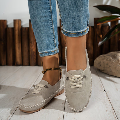 Momount Mocasini Damă – Piele Întoarsă Cusuți Manual, Slip-On Elastic, Confort