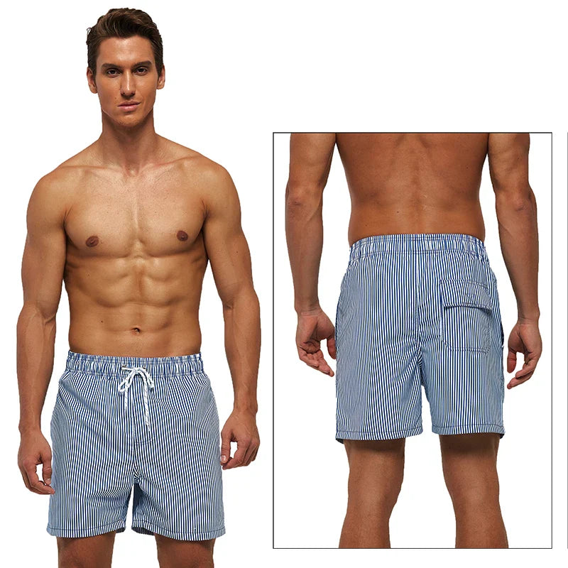 Pantaloni de Baie Momount Bărbați – Dungi, Cordon, Uscare Rapidă, Plajă de Vară