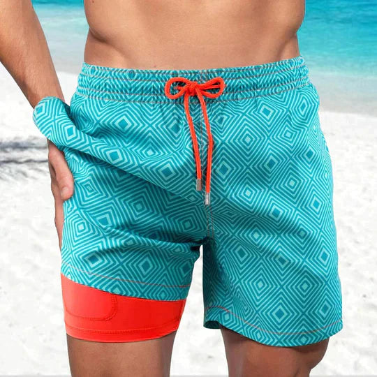 Pantaloni de Baie Momount Bărbați – Imprimeu Palmier, Liner Compresie, Uscare Rapidă, Lungime Medie