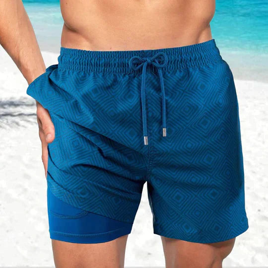Momount Pantaloni de Baie Bărbați – Imprimeu Frunze Tropicale cu Buzunar pentru Telefon