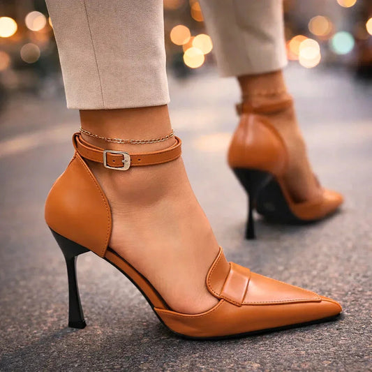 Pantofi stiletto damă cu vârf ascuțit și baretă la gleznă – Model pentru evenimente