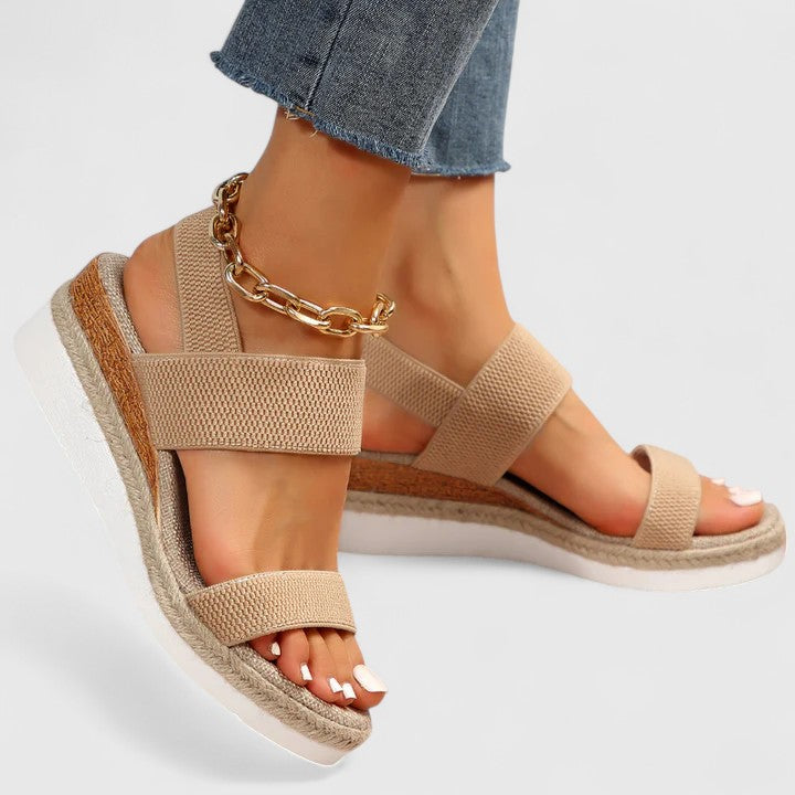 Momount Sandale Wedge Espadrile Damă – Curea Elastică Platformă Iută Vârf Deschis
