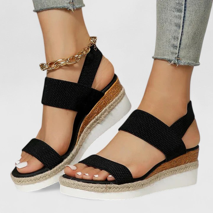 Momount Sandale Wedge Espadrile Damă – Curea Elastică Platformă Iută Vârf Deschis