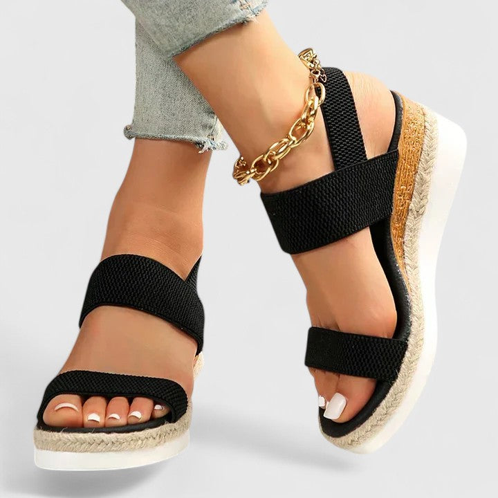 Momount Sandale Wedge Espadrile Damă – Curea Elastică Platformă Iută Vârf Deschis