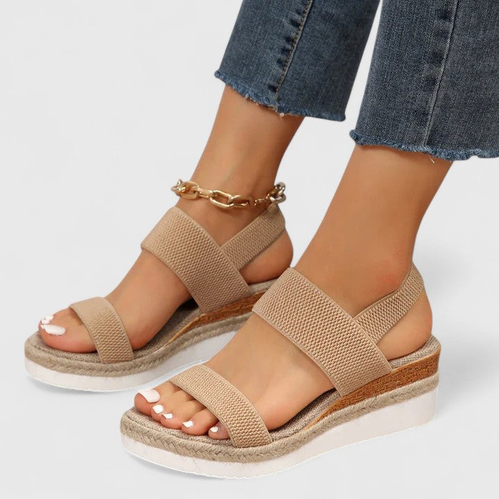 Momount Sandale Wedge Espadrile Damă – Curea Elastică Platformă Iută Vârf Deschis