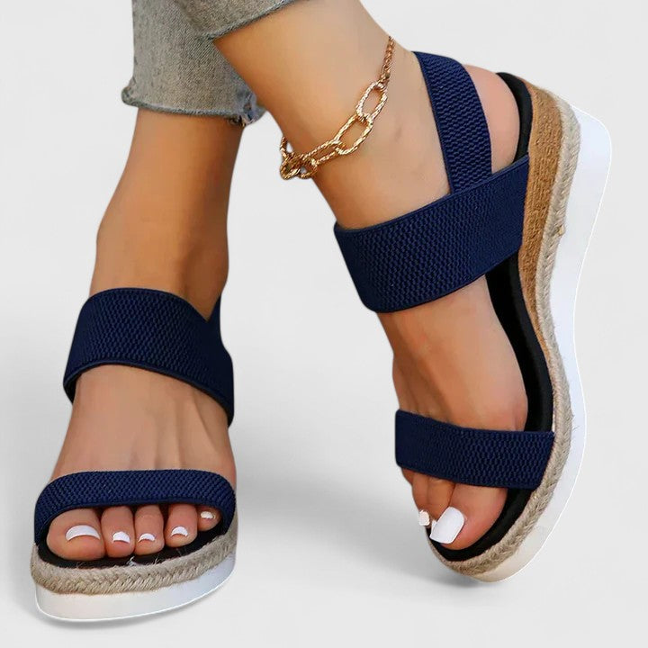 Momount Sandale Wedge Espadrile Damă – Curea Elastică Platformă Iută Vârf Deschis