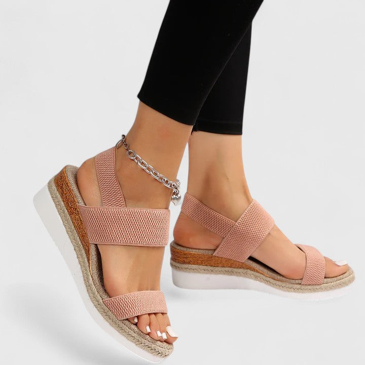 Momount Sandale Wedge Espadrile Damă – Curea Elastică Platformă Iută Vârf Deschis