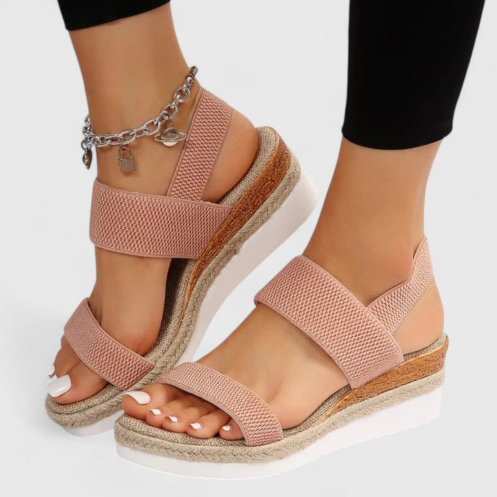 Momount Sandale Wedge Espadrile Damă – Curea Elastică Platformă Iută Vârf Deschis